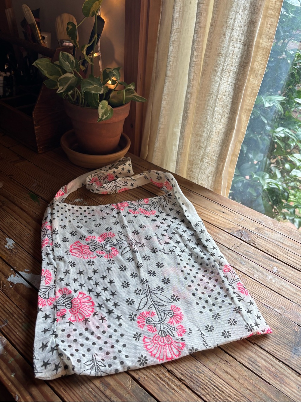 Free People 100% Cotton Sheer Floral Print Tote Bag in White, Pink, Black
